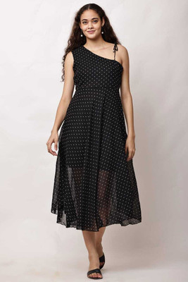 SALONI STYLE Women A-line Black Knee Length Dress