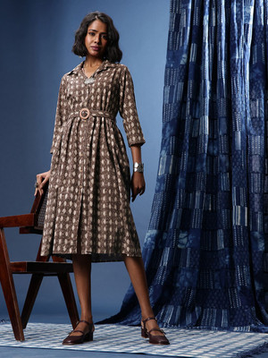 Taavi Women A-line Brown Midi/Calf Length Dress