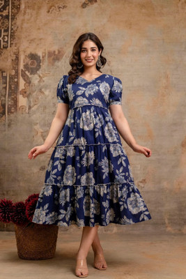 Giabella Women Gown Blue Below Knee Dress