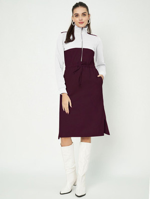 BRINNS Women Tiered Brown Below Knee Dress