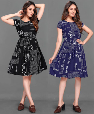 Gurudev fashion Women A-line Multicolor Knee Length Dress