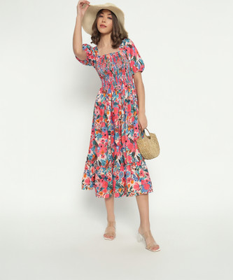 Krunal Raiyani Women Fit and Flare Blue Midi/Calf Length Dress