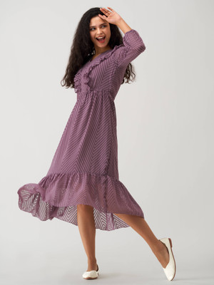 AASK Women Fit and Flare Purple Midi/Calf Length Dress