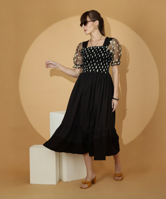 Sheetal Associates Women Fit and Flare Black Midi/Calf Length Dress