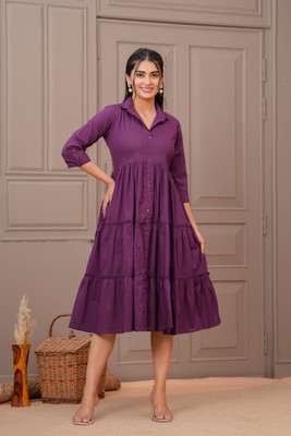 Nayo Women Fit and Flare Purple Mini/Short Dress