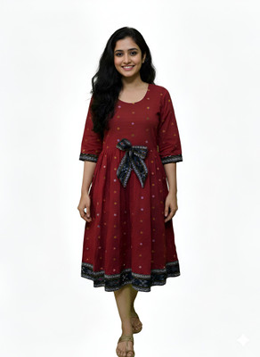 blimzone Women A-line Maroon Knee Length Dress