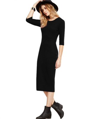 Trendz Creation Women Bodycon Black Below Knee Dress