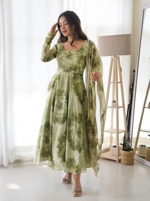 LAHER FASHION Anarkali Gown(Green)