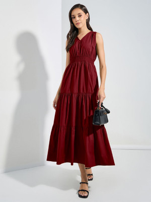 Krunal Raiyani Women Fit and Flare Maroon Maxi/Full Length Dress