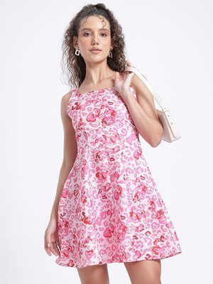 Glitchez Women Fit and Flare White Mini/Short Dress