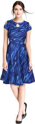 HEER FASHION Women Fit and Flare Blue Knee Length Dress