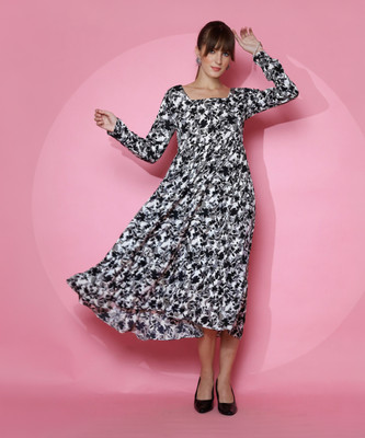 Honky Tonky Women Fit and Flare Grey Midi/Calf Length Dress