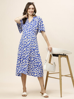 MomToBe Women Fit and Flare Blue Midi/Calf Length Dress
