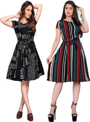 Rinra Women Fit and Flare Black Knee Length Dress