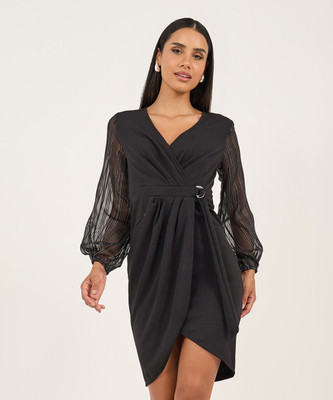 Miss Chase Women Wrap Black Knee Length Dress