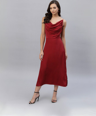 AAYU Women A-line Maroon Below Knee Dress