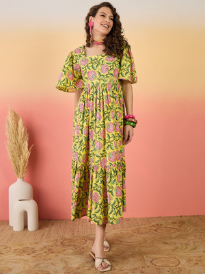 Sangria Women Tiered Light Green Maxi/Full Length Dress