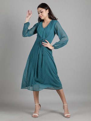 DRAPE AND DAZZLE Women A-line Dark Green Midi/Calf Length Dress