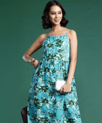 Sangria Women A-line Light Blue, Dark Green, White Above Knee/Mid Thigh Length Dress
