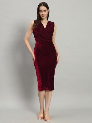 Vaararo Women Bodycon Maroon Below Knee Dress