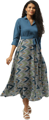 Deewa Women A-line Multicolor Midi/Calf Length Dress