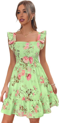 buggies Women A-line Green Knee Length Dress