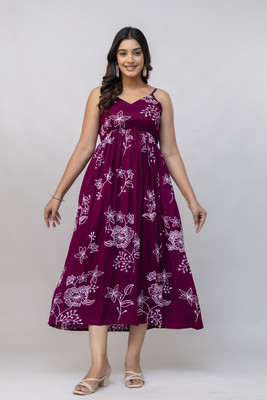 Pragusu Women Maxi Maroon Full Length Dress