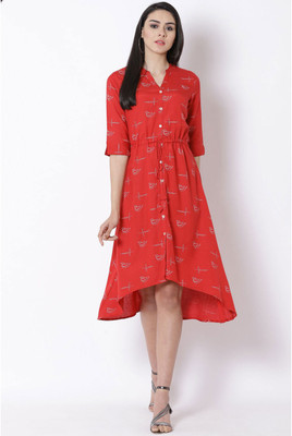 RANGRITI Women A-line Red Midi/Calf Length Dress