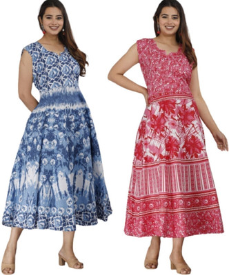 touchpix Women Fit and Flare Multicolor Midi/Calf Length Dress