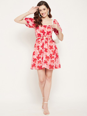 BITTERLIME Women A-line Pink Above Knee/Mid Thigh Length Dress