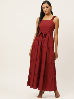 Moda Rapido Women A-line Maroon Midi/Calf Length Dress