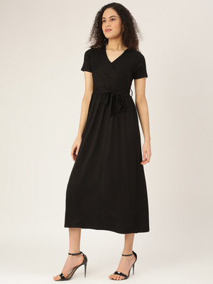BRINNS Women A-line Black Midi/Calf Length Dress