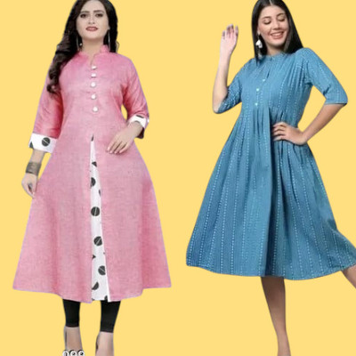 Suhani Creationnm Women Printed A-line Kurta(Pink, Light Blue)