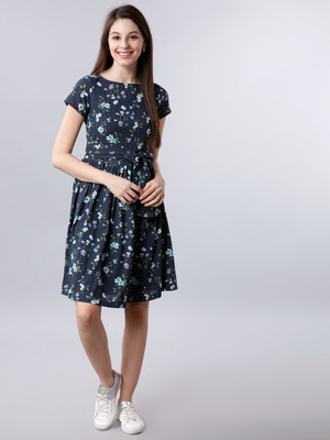 Tokyo Talkies Women Skater Blue Midi/Calf Length Dress