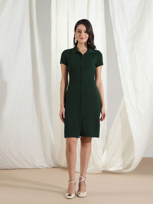 Dwarros Women A-line Green Knee Length Dress
