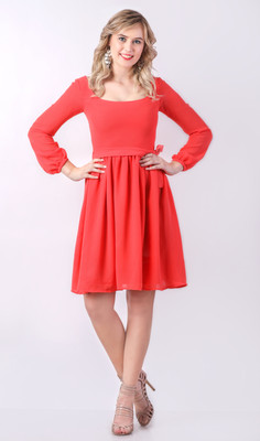 Delis Women Skater Orange Knee Length Dress