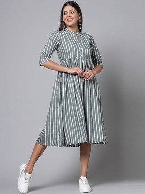 Moda Rapido Women Fit and Flare Grey Midi/Calf Length Dress