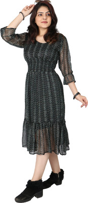 IQRA ENTERPRISE Women Fit and Flare Black Midi/Calf Length Dress