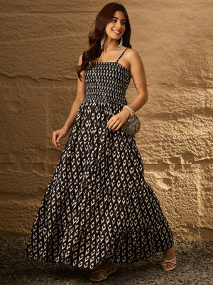 InWeave Women Fit and Flare Black Midi/Calf Length Dress