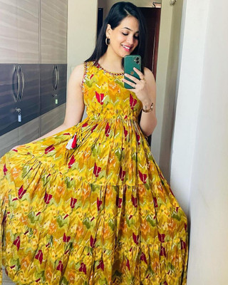 sacreative Anarkali Gown(Yellow)