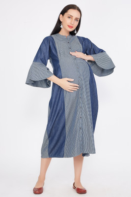 CEFALU Women Fit and Flare Blue Midi/Calf Length Dress