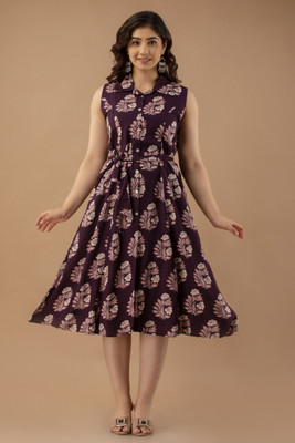 HouseOfCommon Women A-line Maroon Midi/Calf Length Dress