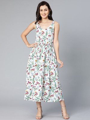 OXOLLOXO Women A-line White Midi/Calf Length Dress
