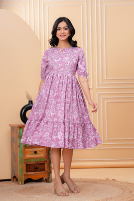 Divis Fashion Women A-line Pink Midi/Calf Length Dress