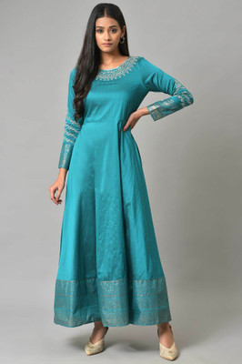 W Women Fit and Flare Blue Ankle Length Dress