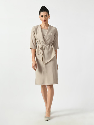 Office & you Women A-line Beige Knee Length Dress