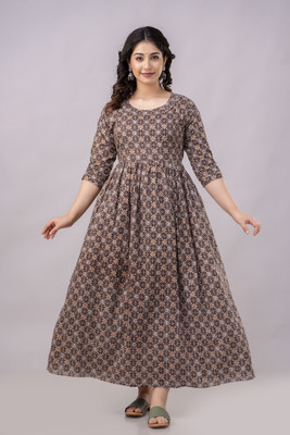 Stylishthreads Women Fit and Flare Brown Maxi/Full Length Dress