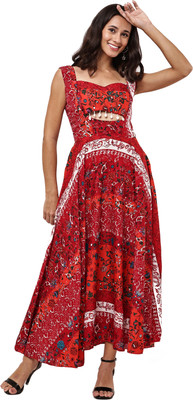 Hunoor Women Fit and Flare Multicolor Ankle Length Dress