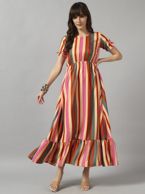 Jash Creation Women Fit and Flare Multicolor Maxi/Full Length Dress