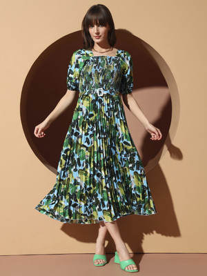 ZWERLON Women A-line Green Midi/Calf Length Dress
